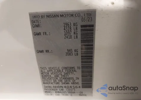 2023 Nissan Altima S Fwd z USA, uszkodzony, nr VIN 1N4BL4BV0PN404564